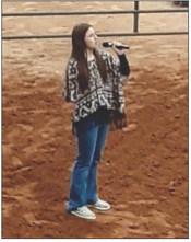 Monson Music Studio’s Saylee Ochoa, 12-year-old daughter of Meredith Ochoa and seventh-grade student at Childress Junior High School, performs the National Anthem during the 2023-2024 Wild Card Youth Rodeo Winter Rodeo Series opening day Saturday, Nov. 11 at the Mashburn Event Center and Arena. Courtesy Photos