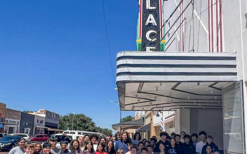 Childress Junior High School (CJHS) eighth-grade students, accompanied by CJHS educator Lee Chappell, visit the historic Palace Theater Tuesday, May 12. “It is always a blessing for the eighth-grade kids to come to the palace,” Childress Theater Company President Shelly Preston said. “Thank you, Lee Chappell, for making it happen and making a donation to the Palace Theater.” PALACE THEATER