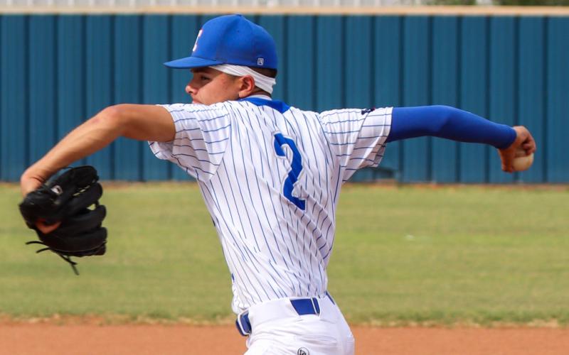 Childress’ Luke Rodriguez surrenders four hits and seven runs, striking out seven and walking three, against Dalhart. Childress High School Yearbook
