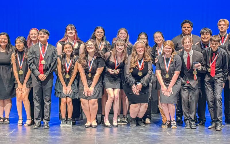 The Childress High School One Act Play cast and crew advance to the bi-district round with their performance of “Cicada,” which earned them a second-place finish at the district competition Thursday, March 5 in Bushland. Courtesy Photo