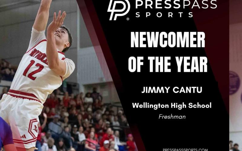 Wellington’s Jimmy “Jax” Cantu, a freshman forward for the Skyrockets, is the 2026 Press Pass Sports Newcomer of the Year, announced Sunday, April 5. Press Pass Sports/Roy Wheeler