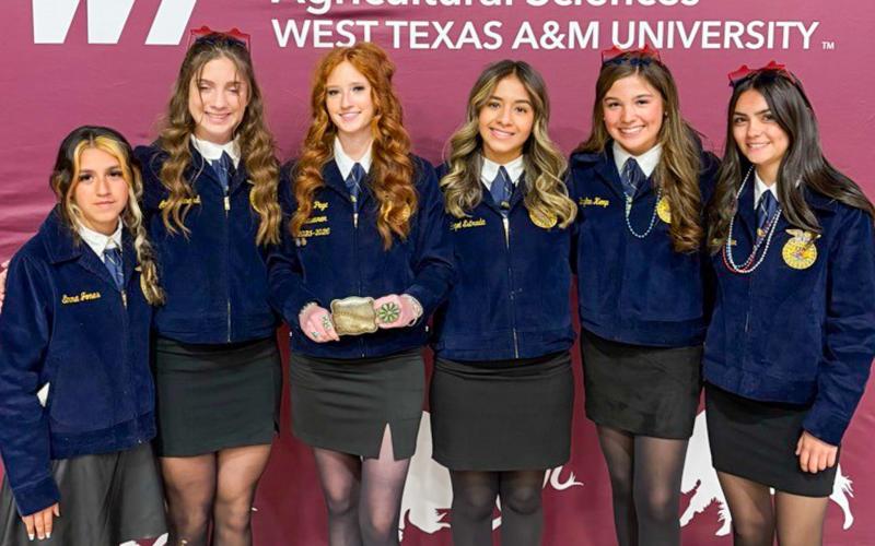 Wellington High School Future Farmers of America (FFA) members recently attend the Area 1 Convention at West Texas A&amp;amp;M University in Canyon, where Bailey Page was elected as the Area 1 Senteniel. Additionally, Kenady Skelton placed fourth in the Area 1 Talent Contest. From left: Jazmyn Garcia, Anna Henard, Page, Hazel Estrada, Brylyn Kemp, Sophia Derr. WELLINGTON HIGH SHCOOL