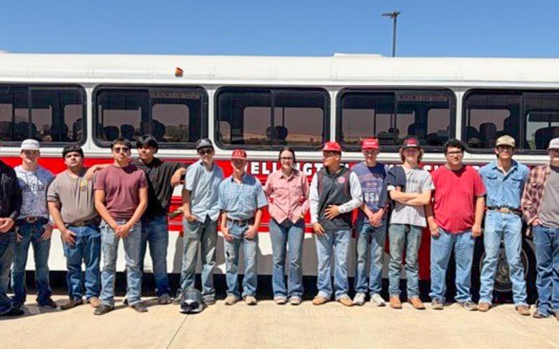 Representing Wellington Future Farmers of America (FFA), 16 members compete in the Wichita Falls Welding Contest, where they earned a plethora of certifications Thursday, April 16. From left: Salomon Cruz, Aison Skelton, Conner Bowen, Zach Garcia, Joey Orozco, Jacob Orozco, Jeremiah Hamby, Colton Jernigan, Kenady Skelton, Gustavo Soto, Carter Ouellette, Kutter Merriam, Kris Valdez, Damian Needham, Aden Marshall, Yobani Moreno. WELLINGTON HIGH SCHOOL