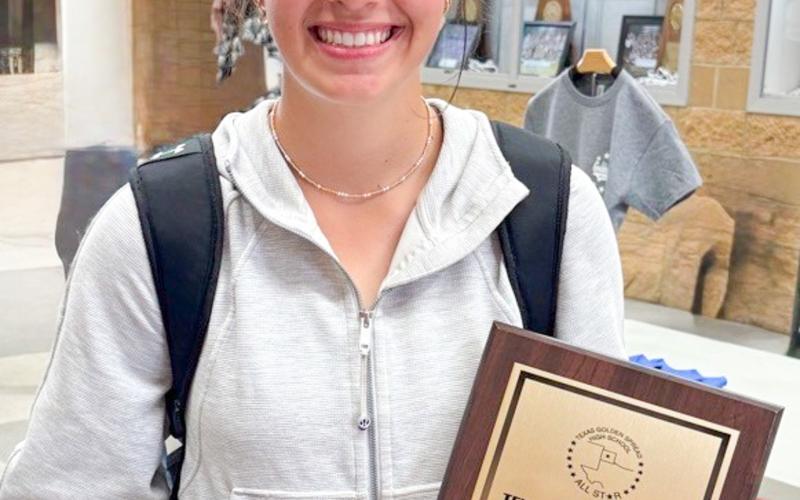 Brynlee Proffitt receives the Three-Point Shooting Award during the Golden Spread All-Star Games on Saturday, March 28 in Canyon.