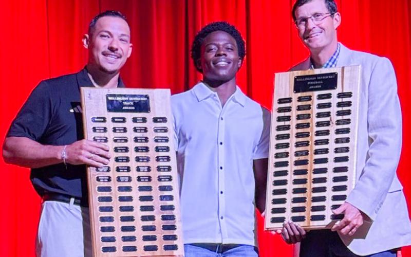 Wellington High School Junior Kamron Brooks earns the Boys’ Track Most Valuable Player Award, presented by Coach Jared Casas, and the Football Defensive Back Award, presented by Athletic Director Coach Greg Proffitt.