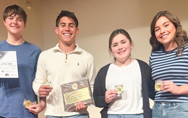 The Current Events and Issues team of Wellington High School (WHS) earns the championship at the 2A UIL Region 1 Academic Meet on Friday, April 24 at West Texas A&amp;amp;M University in Canyon. From left: Dixon Dugan, Noah Cantu, Ava Peters, Treylea Wiebe. WELLINGTON HIGH SCHOOL