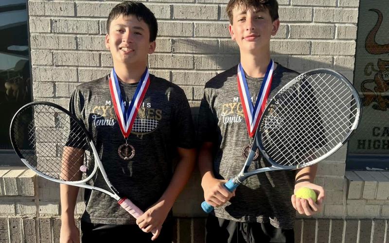 The boys’ doubles team of Leonel Zarate and Hutch Ollinger take a third-place finish in the Tascosa Rebel Tennis Tournament Thursday, March 26 in Amarillo. Memphis ISD