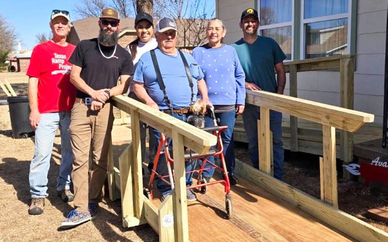 On Saturday, Feb. 7 in Wellington, six volunteers from The Church at Quail Creek Ramp Builders, Beautiful Savior Lutheran Church of Amarillo and Wellington Lions built a 24’ ramp for a client.