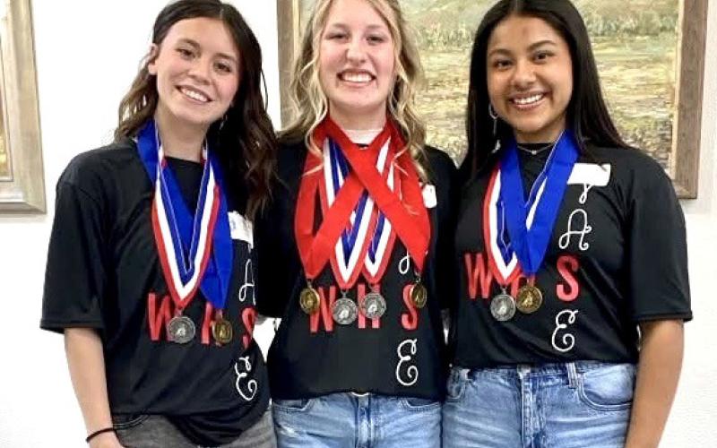 Wellington’s Rilynn Southerland, Elli Ouellette and Jasmin Moreno advance to the Texas State VASE contest.