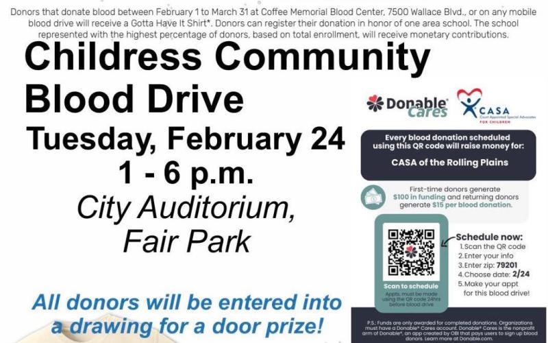 Support local schools at Childress Community Blood Drive thisTuesday