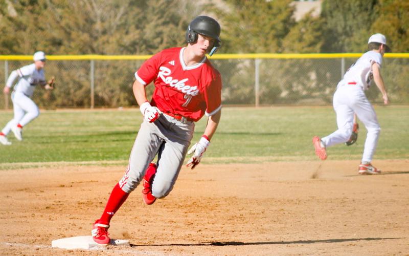 Wellington’s Jax Heflin runs the bases during the Skyrockets’ 9-5 win over San Jacinto Christian Academy Friday, March 13 in Amarillo. The Red River Sun/Shauna Salinas