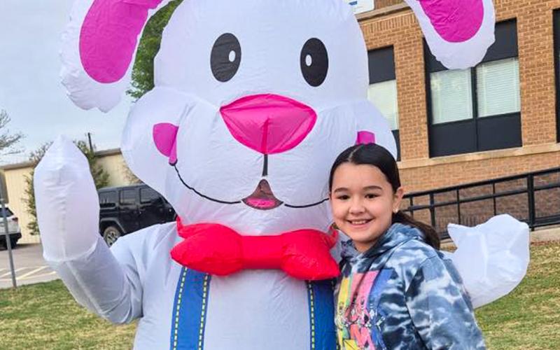 The Easter Bunny greets Austin Elementary School students, as well as attends the Little Cyclones’ Easter egg hunt, Thursday, April 2. Memphis ISD