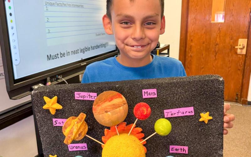 Childress Elementary School fifth-grade students create their own plants. Inspired by real planets in the solar system, students used what they learned to create planets of different sizes, varying numbers of rings and fluctuating atmospheres. Childress Elementary School