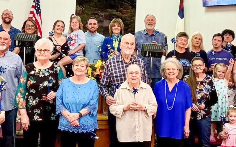 On April 26, the Wellington Church of the Nazarene congregation observes Blue Sunday. With April being Child Abuse Prevention Month, members took time to pray for abused children on this special occasion. “Pray they are placed with caring people, that their minds and bodies can heal, that they find hope and for those who rescue them,” Pastor Leah Fort said. COURTESY PHOTO