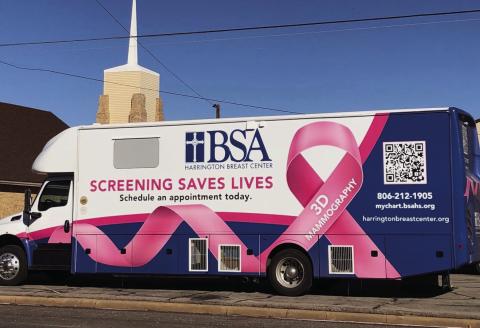 While Wellington residents are encouraged to be proactive and get regular screenings and mammograms with the BSA Harrington Breast Center mobile unit or other facilities, Hearts United Give Support (HUGS) assists residents of Collingsworth County diagnosed with cancer with travel funds to oncology appointments. The mobile mammography van parked across from Collingsworth General Hospital in First Baptist Church parking lot for the recent screening. The Red River Sun/Bev Odom