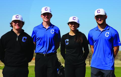 Childress High School’s Reid Felton, Elena Jurado, Custer Keys and Nick McMinn were recently selected to the Texas High School Coaches Association (THSCA) Academic All-State golf teams. From left, Felton, second team; Keys, first team; Jurado, first team; and McMinn, second team. Photo by Childress High School Yearbook