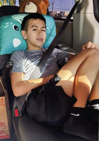 Dahmian Salinas, a sophomore member of the Skyrocket baseball team, comes home from a Lubbock hospital Friday, March 7, the day Wellington released school for spring break. Salinas suffered a severe head injury in a baseball accident Saturday, Feb. 22, in Olton. The Red River Sun/Shauna Salinas