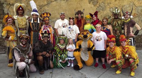 Justin, Natasha, Kaydence and Landry Mixon gather amongst the cast of “The Lion King” at Animal Kingdom Theme Park during their recent Disney World Make-A-Wish Foundation trip to Orlando, Fla. Kaydence served as one of the special guests during the live production of “The Lion King,” where she shined on stage with only a little stage fright. “After the show, we met the dancers and Timon,” Natasha said. “What an incredible experience!” Make-A-Wish Foundation