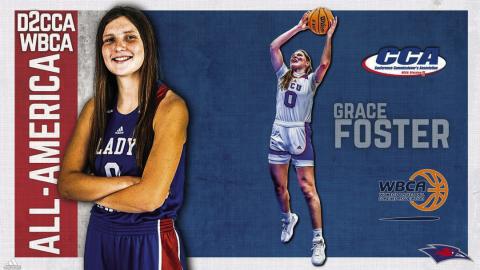 Lubbock Christian University’s Grace Foster, a 2021 Childress High School graduate, is chosen as a Division II Conference Commissioners Association’s 2022-23 Woman’s Basketball All-America Teams and Women’s Basketball Coaches Association’s 2023 WBCA NCAA Division II Coaches’ All-America Team selection. Graphic Courtesy of Lubbock Christian Unviersity