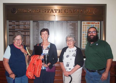 Texas Democratic County Chairs from the Texas Panhandle pause for a photo in the Capitol Building enroute to the Texas County Chairs Association meeting. From left are Jean Taylor, of Donley County, Sonia Letson, of Armstrong County, Grace Holman, of Childress County, and Bert Couch, of Moore County. The four also attended the Texas Secretary of State Elections Division 22nd Biennial Election Law Seminar for County Chairs. Courtesy Photo