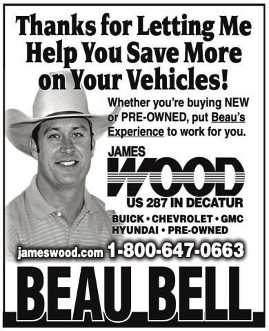 The Friday, Aug. 23 edition of “The Red River Sun” published the final James Wood new and used auto dealership advertisement, featuring longtime vehicle salesman Beau Bell, a Collingsworth County native. Image Courtesy of The Red River Sun