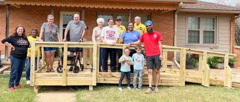 Members of Wellington Lions Club team up with local volunteers, as well as The Texas Ramp Project – Panhandle Area volunteers, of Amarillo, on Saturday morning, Sept. 6 to construct two ramps at Wellington locations. 