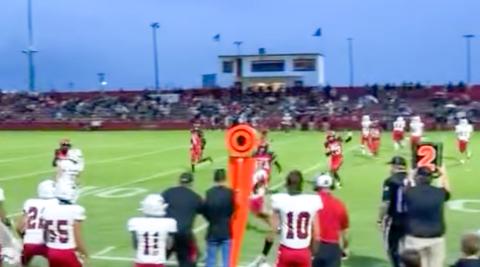 The Wellington Skyrocket offensive line gets into position, while quarterback Callen Kane spots his receiver and completes the pass Friday, Sept. 5 at Bomber Bowl in Frederick, Okla., where the Skyrockets took a 23-13 win, putting together a strong second half. 