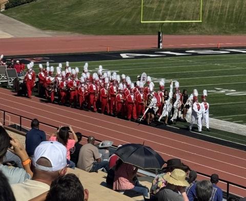 The Rocket Regiment enters the field for its performance at the UIL Region 1 Marching Contest Saturday, Oct. 18 at Dick Bivins Stadium in Amarillo, earning an overall Division 2 rating.