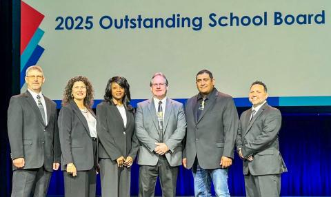 During the recent Texas Association of School Administrators (TASA)/Texas Association of School Boards (TASB) Convention in Houston, the Memphis Independent School District Board of Trustees accepted recognition as a Top Five Finalist for Texas School Board of the Year. From left: Secretary Michael Morris, President Sarah Cook, Vice President Charolette Maddox, Superintendent William Alexander, Val Gonzalez and John Robison. Not pictured: Josh Brooks and Joey Salinas. 
