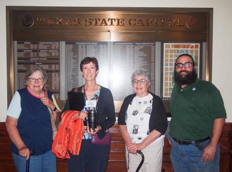 Texas Democratic County Chairs from the Texas Panhandle pause for a photo in the Capitol Building enroute to the Texas County Chairs Association meeting. From left are Jean Taylor, of Donley County, Sonia Letson, of Armstrong County, Grace Holman, of Childress County, and Bert Couch, of Moore County. The four also attended the Texas Secretary of State Elections Division 22nd Biennial Election Law Seminar for County Chairs.