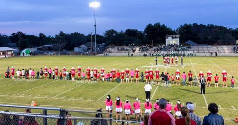 Wellington players and fans “pink out” Powell Field Friday, Oct. 24 in honor of Breast Cancer Awareness Month, as the Skyrockets handled the Shamrock Irish in a 67-7 win. 