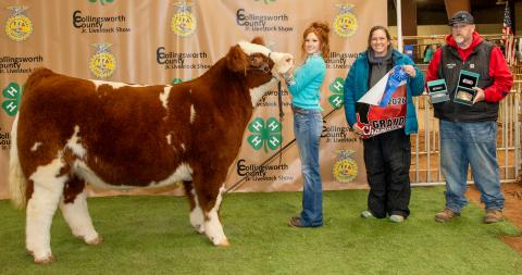 Bailey Page exhibits the Grand Champion Steer, purchased by Wellington State Bank and Buck Creek Ranch at the Premium Sale.