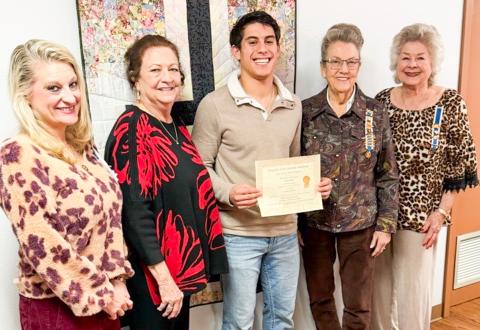 Wellington High School senior Noah Cantu receives recognition as the La Paisana Chapter of the Daughters of the American Revolution 2026 Good Citizen. From left: Czrena Watts, Margret Wood, Cantu, Sharon Starkey, Vada Wood. 