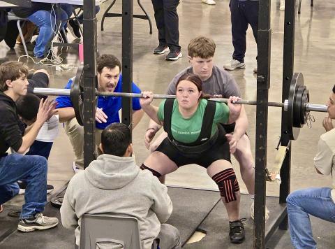 Childress’ Emma Britten competes at the Lockney Invitational Monday, Jan. 19 at the Floyd County Unity Center, opening the 2026 season. 