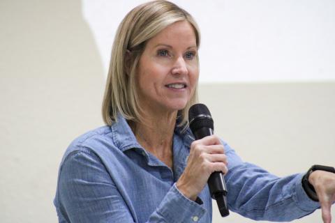 National Cotton Council Vice President of Economics and Policy Dr. Jody Campiche discusses cotton economics and market trends at the Rolling Plains Cotton Growers’ fall meeting Thursday, Oct. 2 at the Fair Park City Auditorium in Childress. The Red River Sun/Elizabeth Tanner