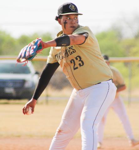 Memphis’ Armando Saenz helps lead the Cyclones to a 14-5 win over Wellington Tuesday, April 7. The Red River Sun/Shauna Salinas