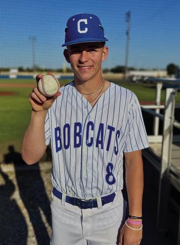 Childress’ Drake Rabe hits a single-shot homerun against River Road Friday, April 4 in Childress. Courtesy Photo