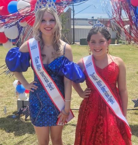 Sponsored by the Miss Jackson County Pageant, two young Wellington ladies brought home titles from the Saturday, June 28 affair in Altus, Okla. Wellington High School sophomore Anna Needham garnered the title of 2025 Teen Miss American Spirit. Additionally, Wellington Elementary Sparkler Callahan Cantu earned the title of 2025 Junior Miss American Spirit. Wellington High School