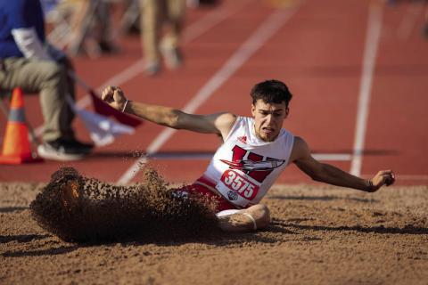 Wellington’s Major Brown earns bronze in the long jump at the UIL State Track and Field Championships Friday, May 2 in Austin. Press Pass Sports/Joe Garcia III