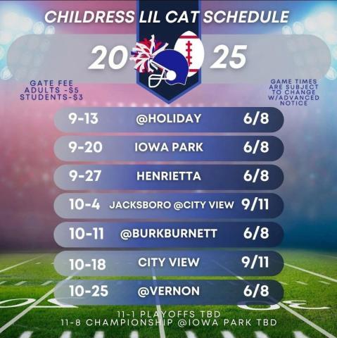Childress Lil Cats release tackle football schedule