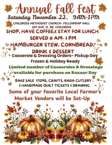 Childress Methodist Women to host Annual Fall Fest this Saturday