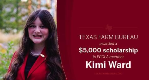 Childress’ Kimi Ward, Family, Career and Community Leaders of America (FCCLA) National Vice President of Public Relations, is awarded the 2025 Texas Farm Bureau FCCLA Scholarship in the amount of $5,000. Texas Farm Bureau