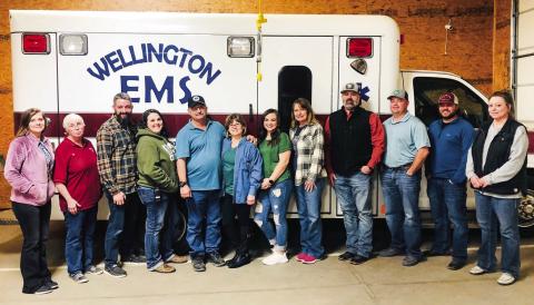 Wellington Emergency Medical Service first responders gather Saturday, Jan. 7 for an annual banquet to recap 2022. From left, Samantha Blacksher, Pat Needham, Noah Downing, Charmayne Hampton, Farris Nation, Tammy Riley, Carle Kemp, Valerie Vaughan-Mathews, Michael Ryan, Matt Orr, Ethan Cummings, Krystle Tarver. The Red River Sun/Bev Odom