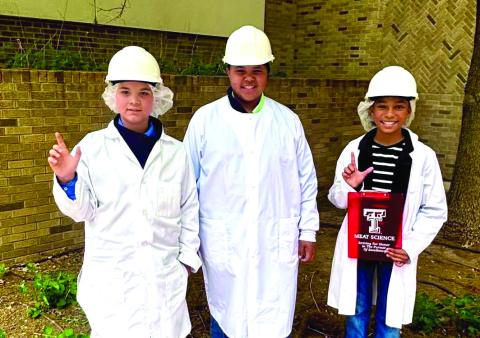 Childress County 4-H Meat Judging teams recently compete at the 2025 Rolling Plains District 3 4-H Meat Judging Contest Thursday, April 17 at Texas Tech University’s Gordon W. Davis Meats Laboratory in Lubbock. The Junior team placed third overall, with Brantly Session placing ninth as an individual, followed by Kade Haga in 11th place and Blaze Session in 12th place. From left: Haga, Blaze Session, Brantly Session. Courtesy Photos