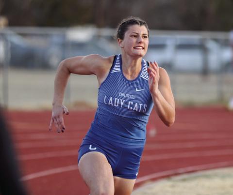 Childress’ Taylor Wiseman finished first in the 200-meter dash during the Rocket Relays Thursday, March 2 at Powell Field in Wellington. Through the Lens of Liz/Elizabeth Oronia