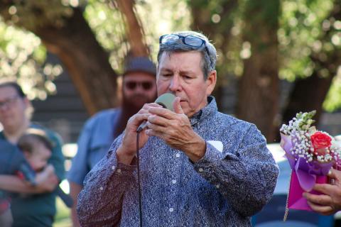 City of Memphis Mayor Joe Davis calls out prize winners during the 70th Annual Memphis Lions Club Park Opener Friday, May 8 at the Memphis City Park. ELIZABETH TANNER/THE GREENBELT INTREPID