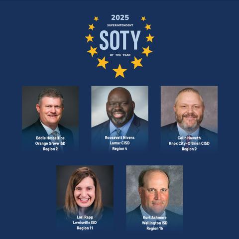 Representing Region 16 Education Service Center, Wellington Independent School District’s (ISD) Kurt Ashmore is among the five finalists for 2025 Superintendent of the Year. Others include Eddie Hesseltine, Orange Grove ISD; Roosevelt Nivens, Lamar Consolidated Independent School District (CISD); Colin Howeth, Knox City-O’Brien CISD; and Lori Rapp, Lewisville ISD. Texas Association of School Boards