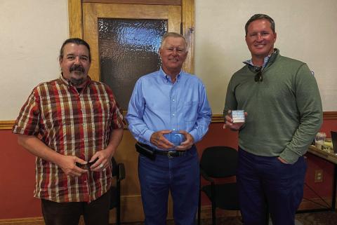 Mayor Cary Preston, left, thanks City Charter Amendment Committee members James Driver and Randy Allen at the recent City of Childress City Council meeting Monday, Oct. 17. The Red River Sun/Elizabeth Tanner