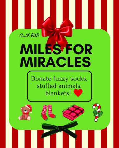 Miles for Miracles donations, including warm blankets, fuzzy socks and comforting stuffed animals, can be dropped off at Bobcat Nutrition or The Gentlemen’s Edge through Saturday, Dec. 20. CTX Run Club