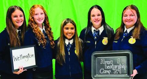 The Wellington Future Farmers of America (FFA) officer team attends the recent Area 1 Leadership Camp at Clarendon College. From left: Heather Peters, Bailey Page, Lisette Vela, Kenady Skelton, Jacy Lampe. Courtesy Photo